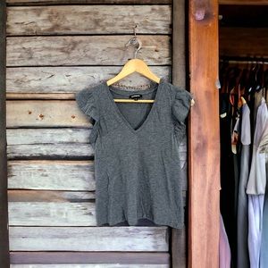 Women’s Express Grey Ruffle Sleeve Short Sleeve T-Shirt Top Size Medium